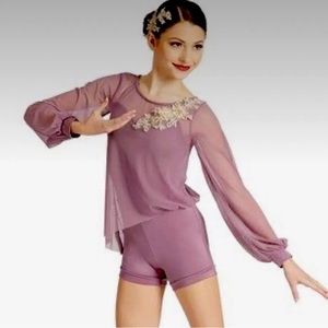 WEISSMAN Dance Costume purple mesh poet sleeve Come Fly With Me